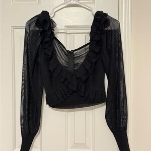 Black Ruffled Sheer Blouse